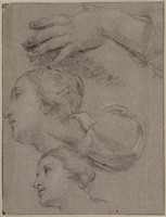 C 047
<br/>
Studies van vrouwenkop, linkerhand en -onderarm
<br/>
<em>Domenichino (1581-1641)</em>